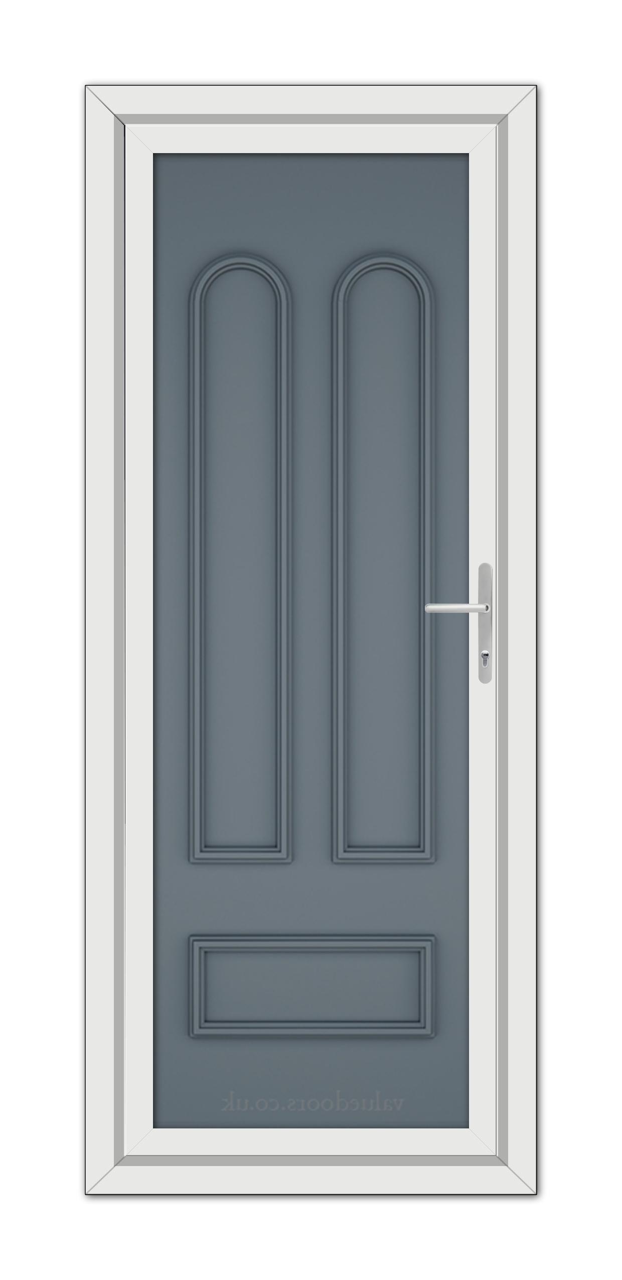 A Slate Grey Madrid Solid uPVC Door with a white frame.
