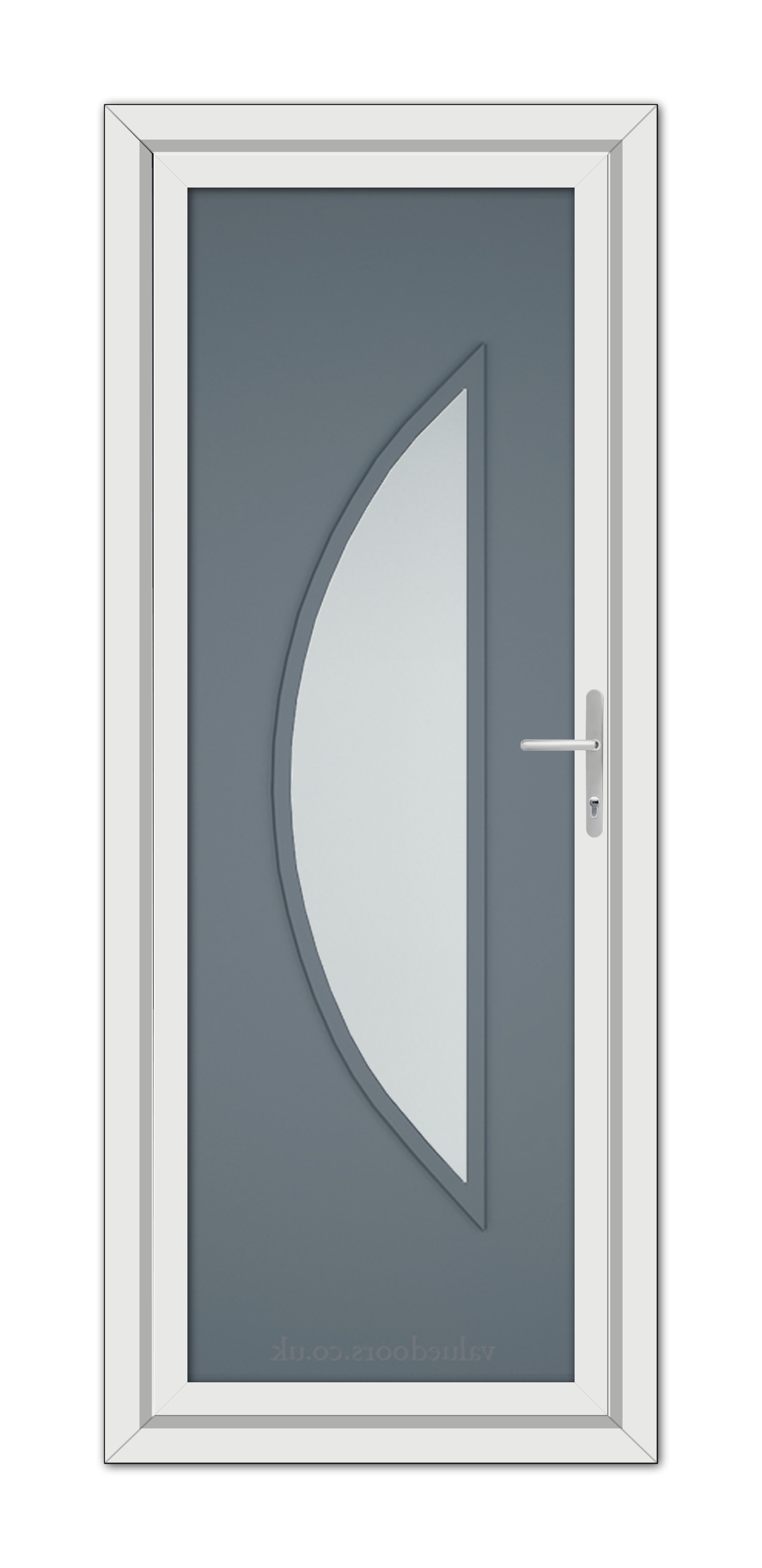 A Slate Grey Modern 5051 uPVC door with a curved glass panel.