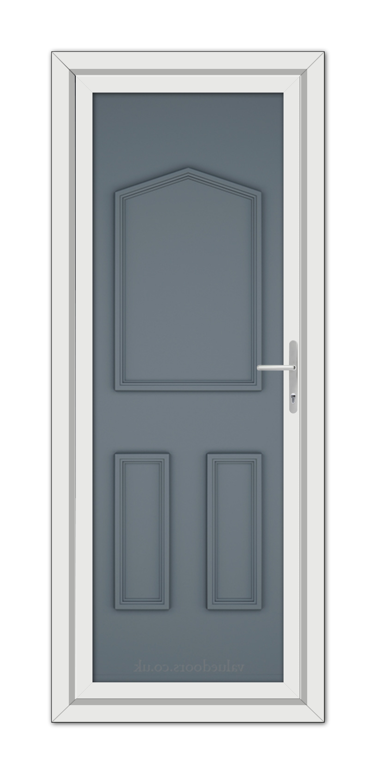 A Slate Grey Oxford Solid uPVC door with a white frame.
