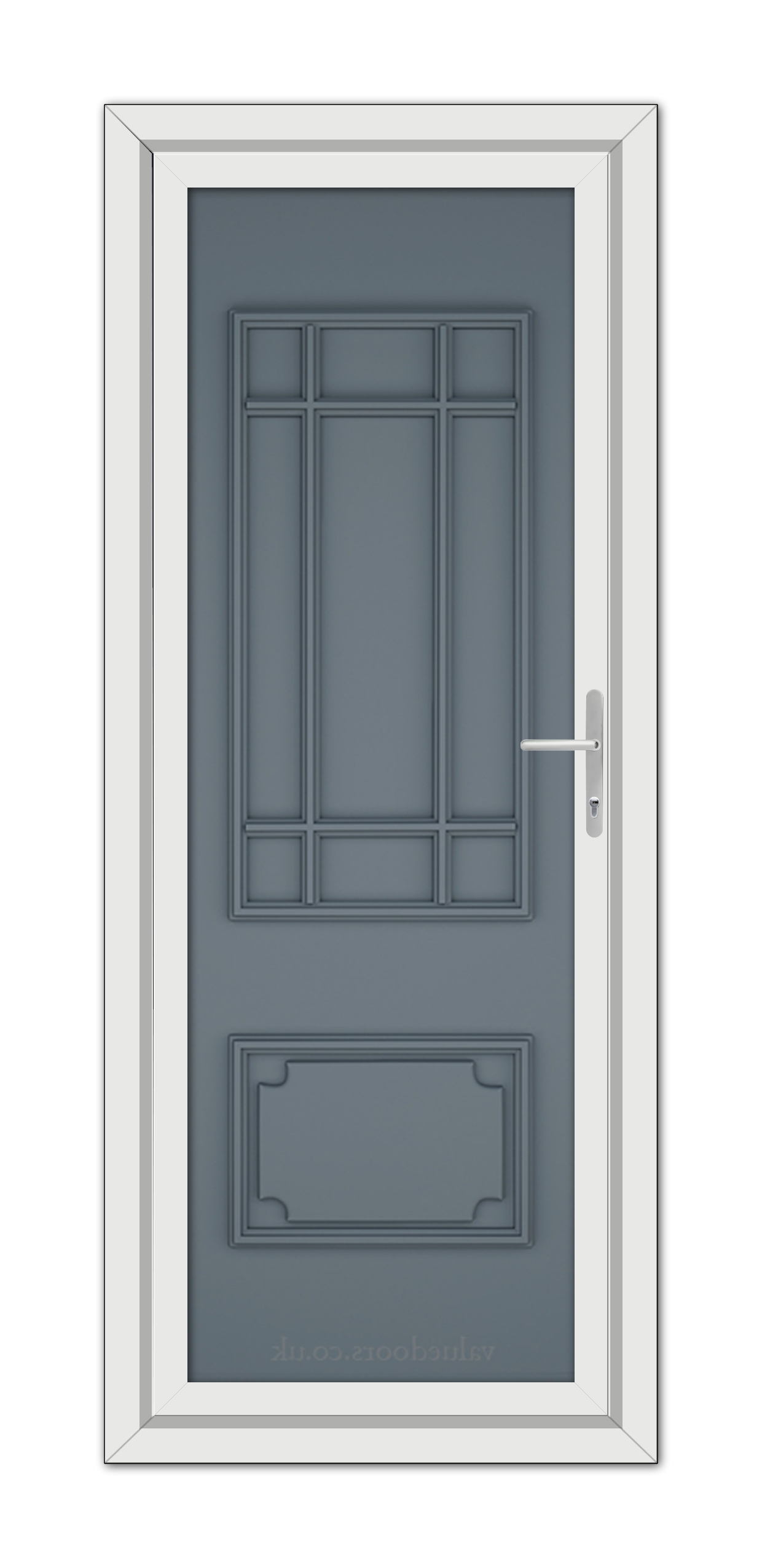 A Slate Grey Seville Solid uPVC door with a white frame.