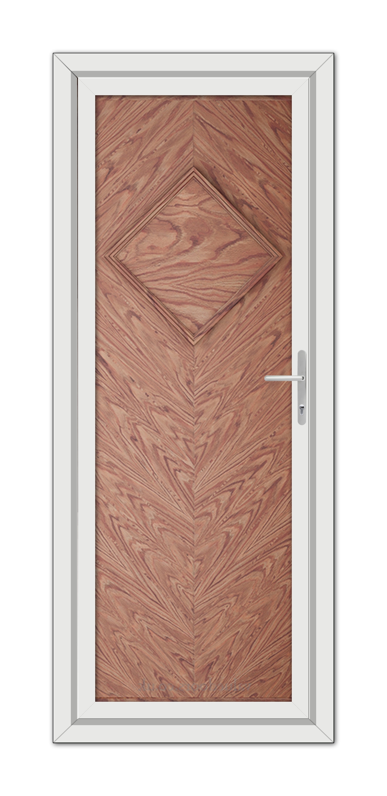 A modern Solid Oak Hamburg door with a chevron pattern and a metal handle, framed in white.