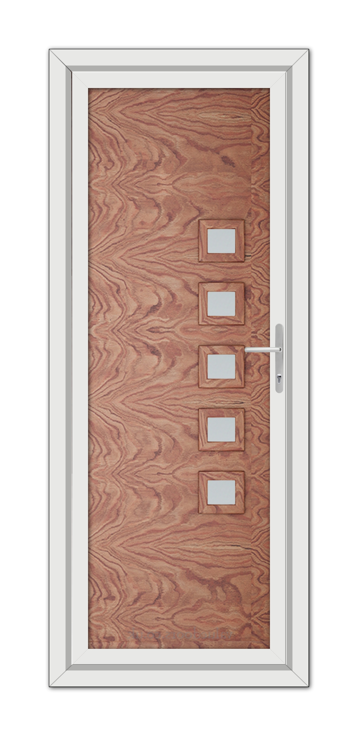 Modern Solid Oak Malaga uPVC door with six horizontal panels and a metal handle, framed in white.