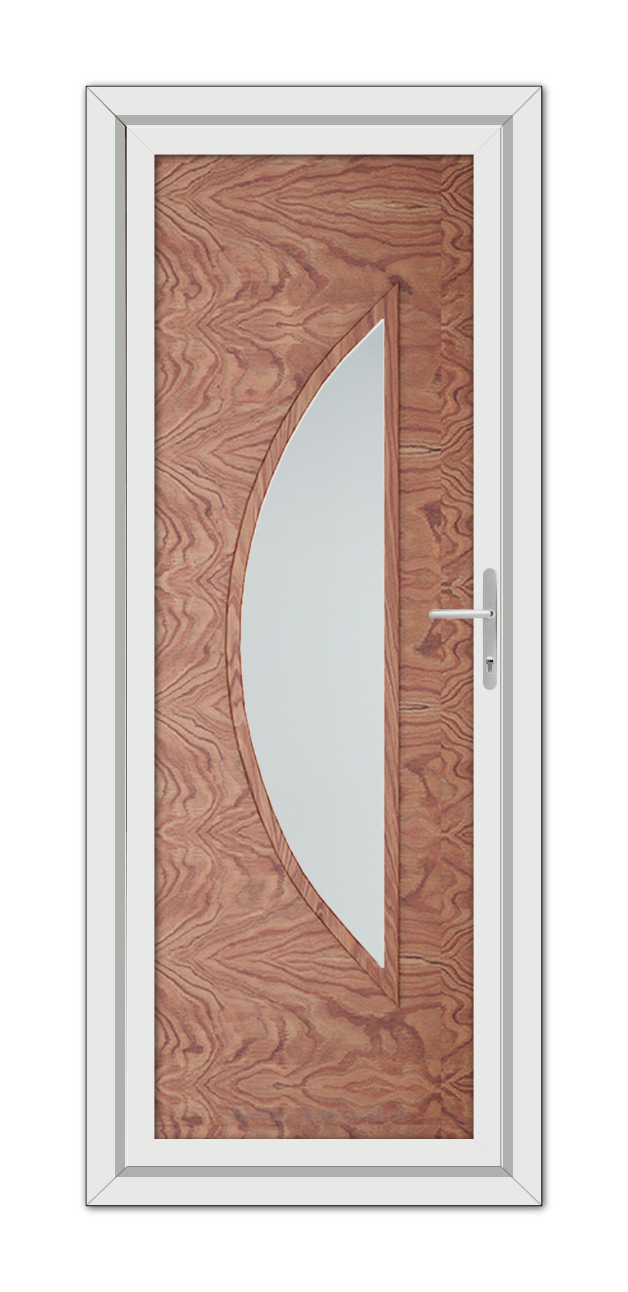 A Solid Oak Modern 5051 uPVC Door with a curved glass panel.
