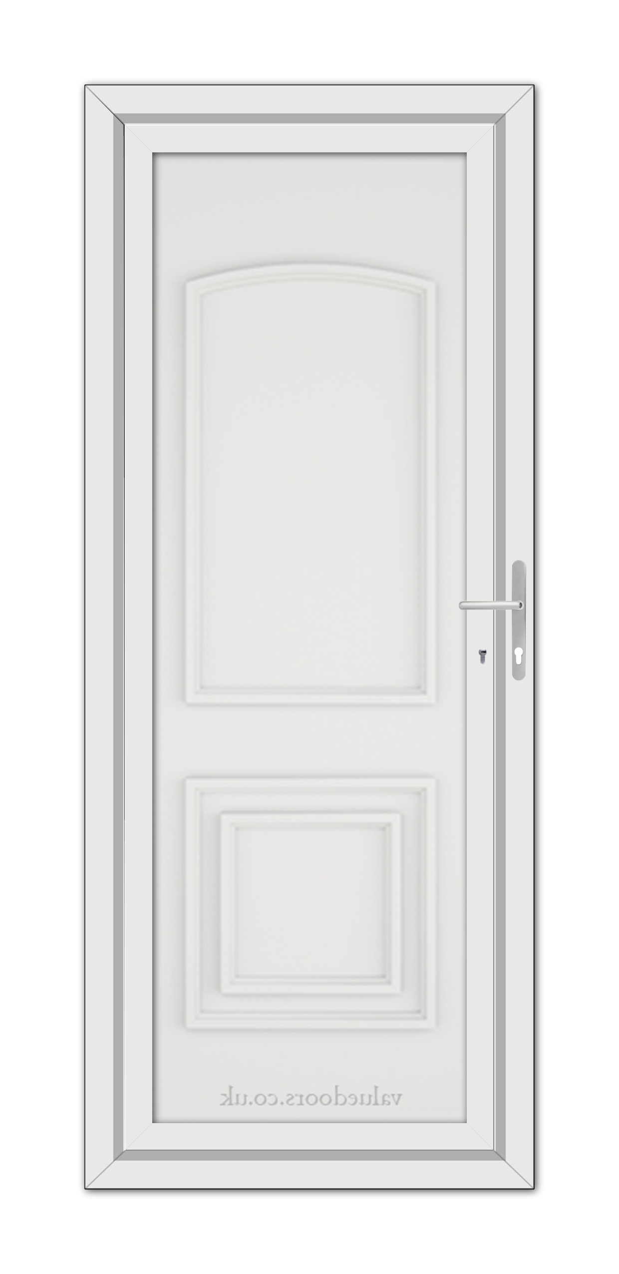 A White Balmoral Classic Solid uPVC Door with a simple lever handle and two recessed panels.