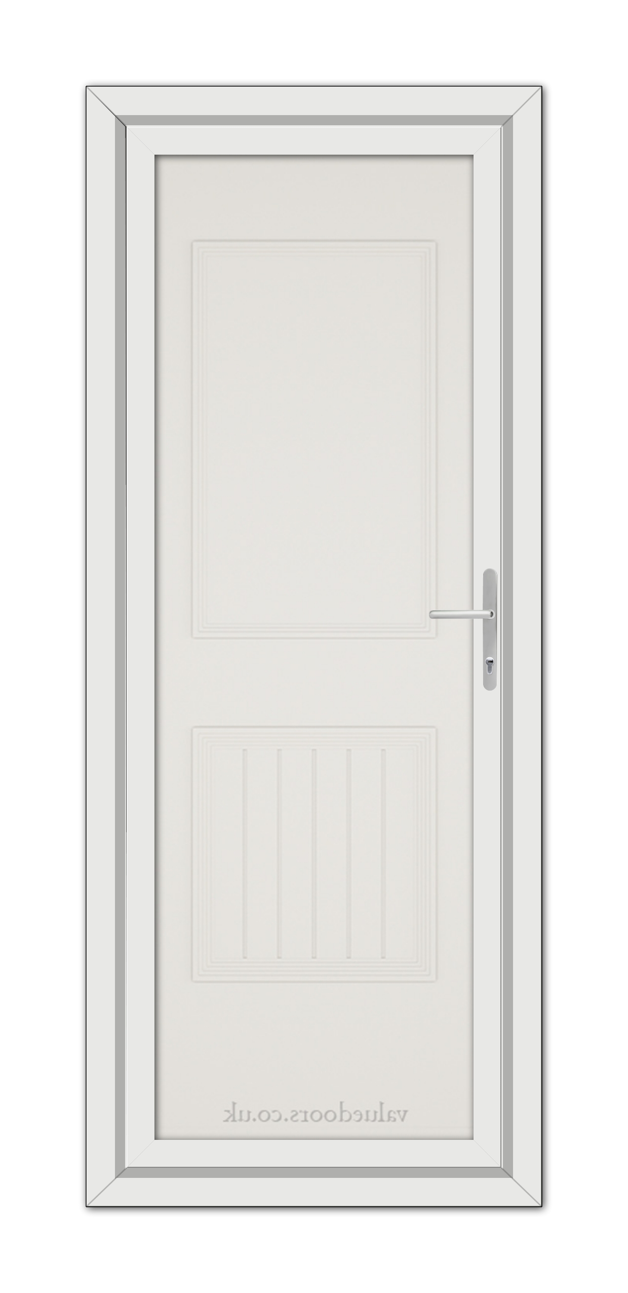 A White Cream Alnwick One Solid uPVC Door with a silver handle.