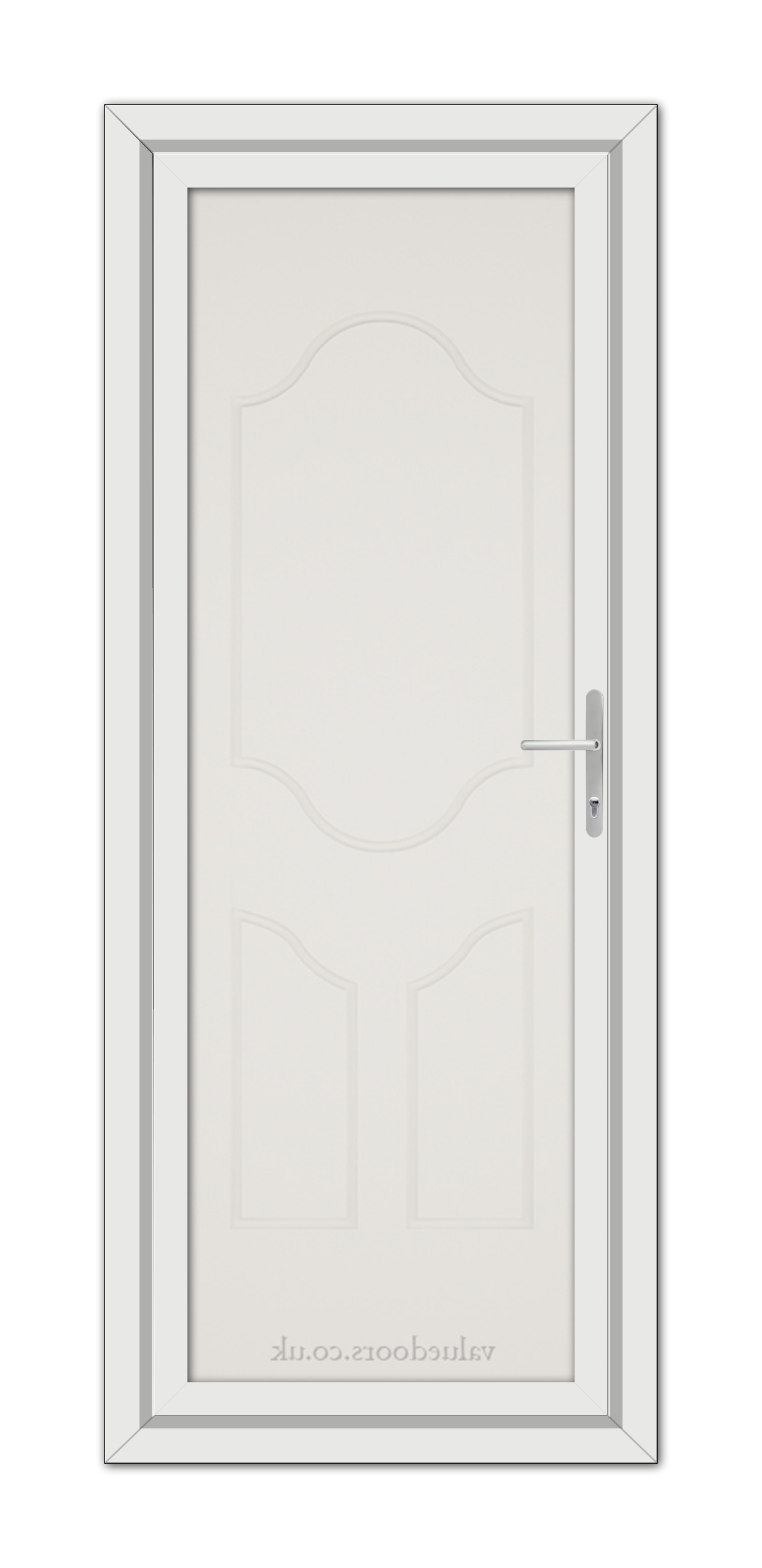 A White Cream Althorpe Solid uPVC Door with a silver handle.