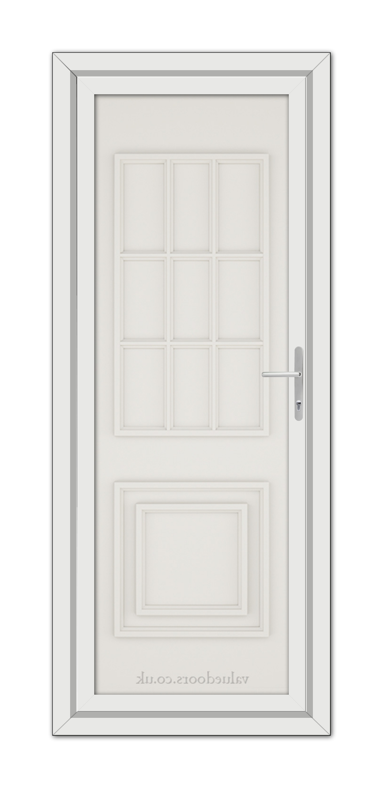 A White Cream Cambridge One Solid uPVC Door with a silver handle.