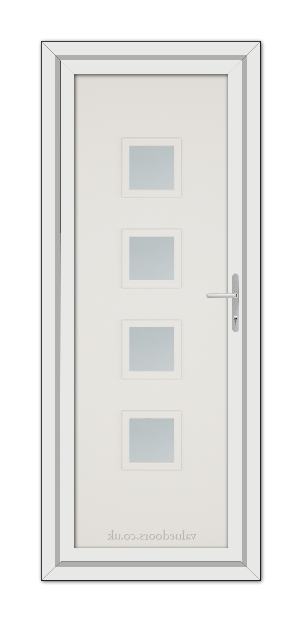 A White Cream Modern 5034 uPVC Door with four square glass panels.