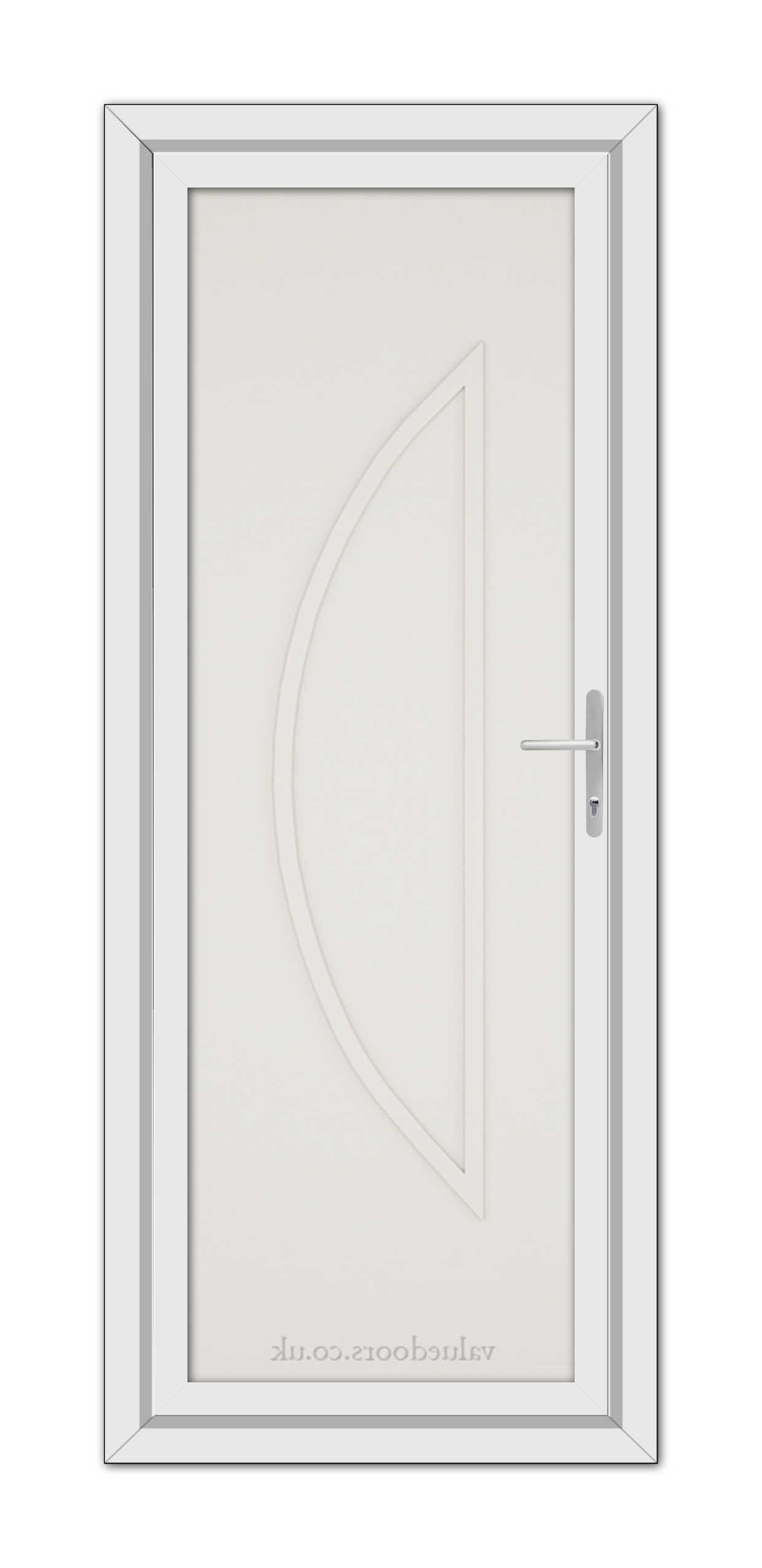A White Cream Modern 5051 Solid uPVC Door with a curved design.