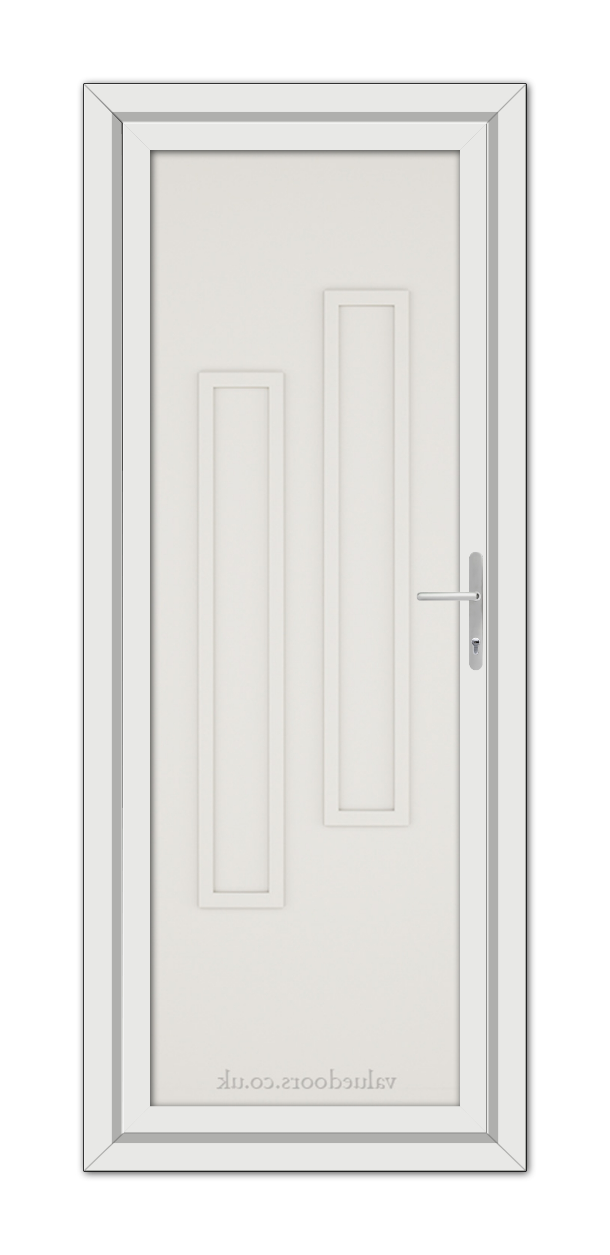 A White Cream Modern 5082 Solid uPVC Door with a silver handle.