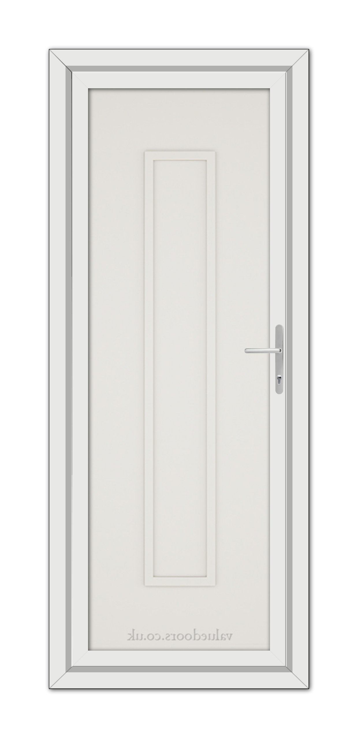 A White Cream Modern 5101 Solid uPVC Door with a silver handle.