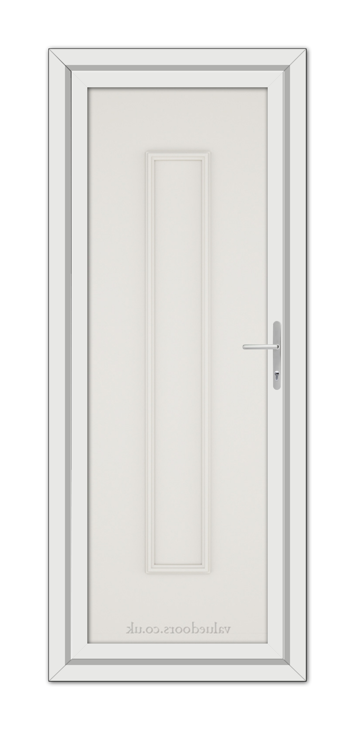 White Cream Rome Solid uPVC Door with a vertical handle, set in a frame, viewed from the front.