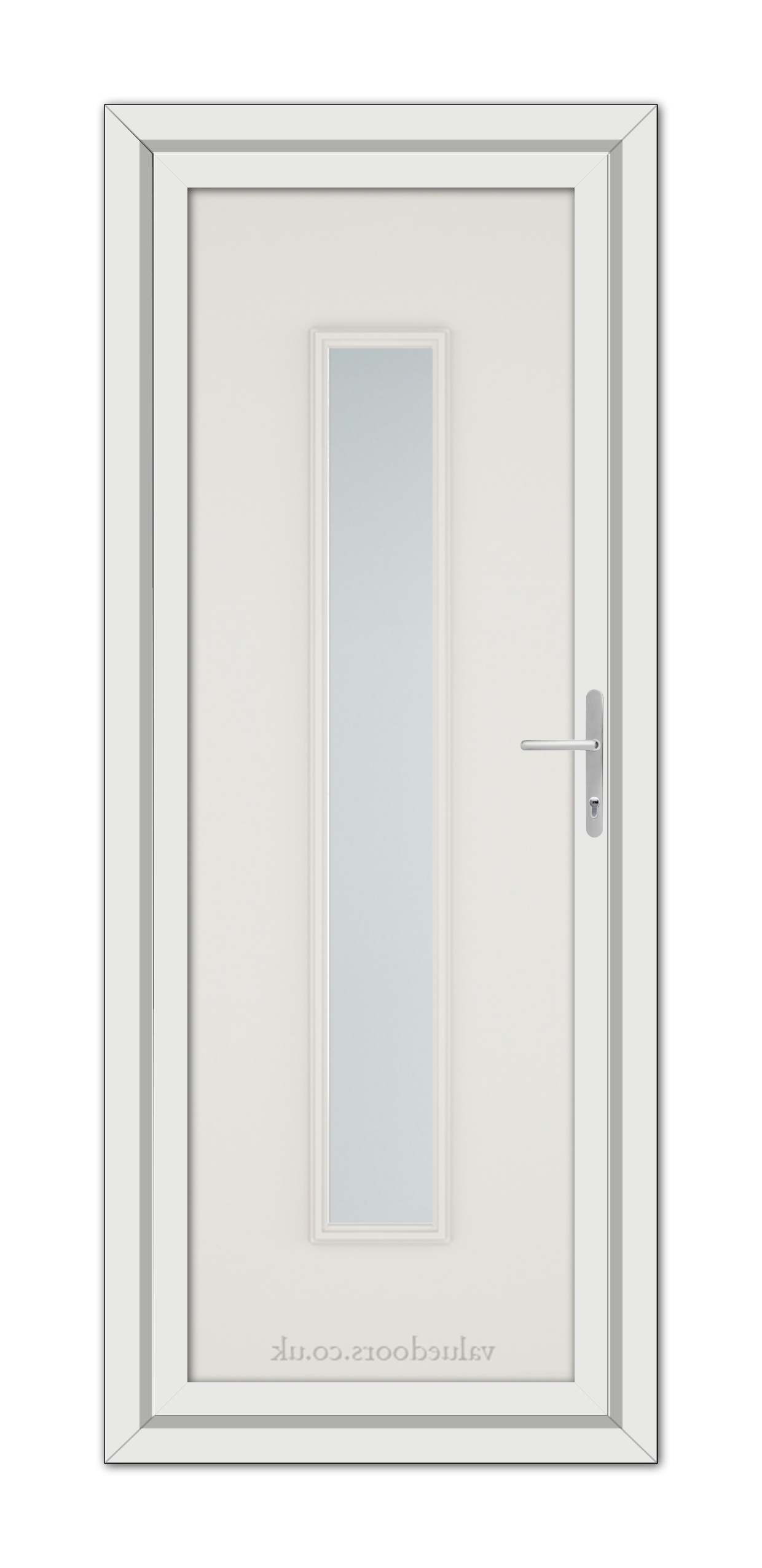 A White Cream Rome uPVC Door with a glass panel.