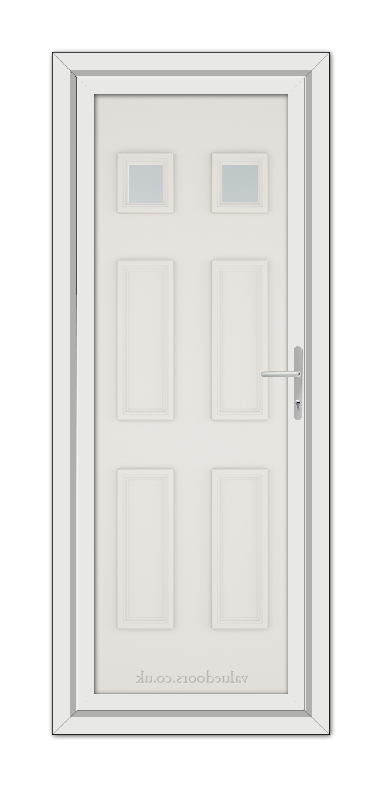 A White Cream Windsor uPVC Door with a silver handle.
